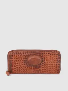 Hidesign Women Tan Brown Textured Leather Zip Around Wallet