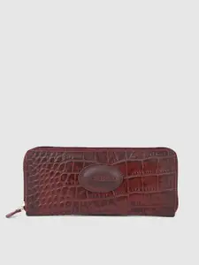Hidesign Women Maroon Textured Leather Zip Around Wallet