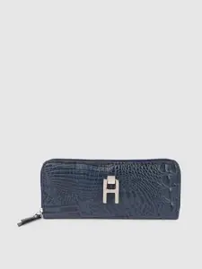 Hidesign Women Blue Animal Textured Leather Zip Around Wallet