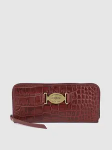 Hidesign Women Red Animal Textured Leather Zip Around Wallet