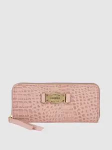 Hidesign Women Pink Animal Textured Leather Zip Around Wallet