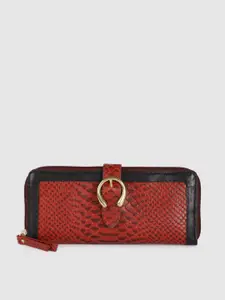 Hidesign Women Red Textured Buckle Detail Leather Zip Around Wallet