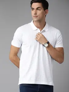 Park Avenue Men White & Blue Typography Printed Polo Collar Slim Fit T-shirt