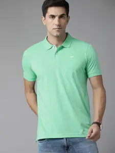 Park Avenue Men Green & Blue Printed Polo Collar Slim Fit T-shirt