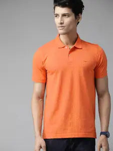 Park Avenue Men Orange Printed Polo Collar Slim Fit T-shirt