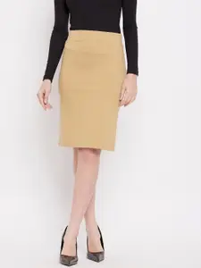 Clora Creation Women Beige Solid Pencil Skirts