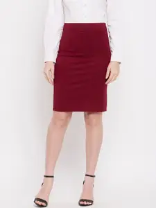 Clora Creation Women Maroon Solid Pencil Knee-Length Skirt