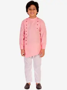 Superminis Boys Pink Solid Pure Cotton Kurta with Pyjamas
