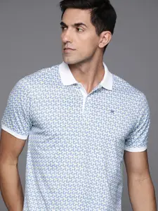 Raymond Men Blue & White Printed Polo Collar T-shirt