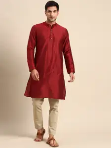 Anouk Men Red Cotton Silk Kurta
