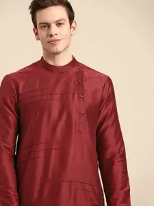 Anouk Men Red Geometric Embroidered Cotton Silk Kurta