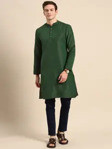 Anouk Men Green Cotton Silk Kurta