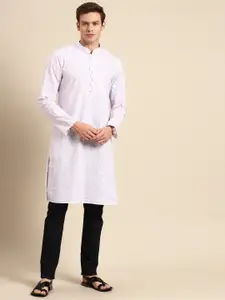 Anouk Men White & Purple Ethnic Motifs Printed Kurta