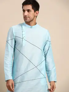 Anouk Men Blue Embroidered Cotton Silk Kurta