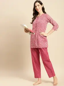 Prakrti Women Pink Printed Cotton Night suit