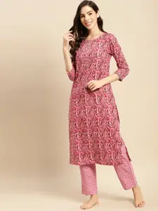 Prakrti Women Pink Printed Cotton Night suit
