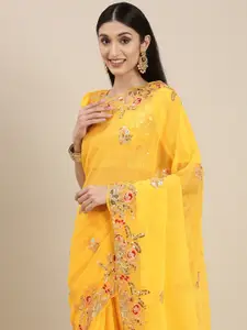 VAIRAGEE Yellow Embellished Sequinned Saree