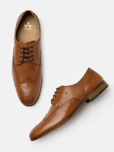 Arrow Men Tan Brown Textured Leather Brogues Formal Shoes