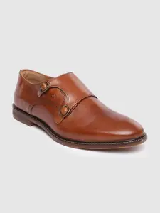 Arrow Men Brown Solid Hopkins Leather Monk Shoes