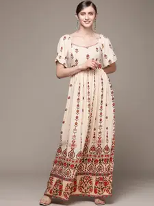 aarke Ritu Kumar Beige & Red Ethnic Motifs Maxi Dress