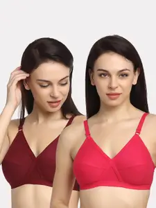 Friskers Pack of 2 Maroon & Peach-Coloured Bra Non Padded