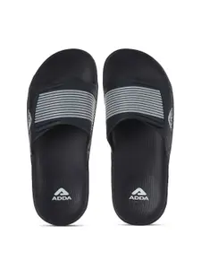 Adda Men Navy Blue & Grey Striped Rubber Sliders