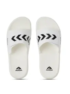 Adda Men White & Black Printed Rubber Sliders
