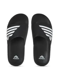 Adda Men Black & White Striped Rubber Sliders