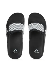 Adda Men Black & White Striped Rubber Sliders