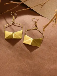 SOHI Gold-Toned Contemporary Drop Earrings
