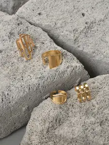 SOHI Set of 4 Gold-Plated Designer Finger Rings