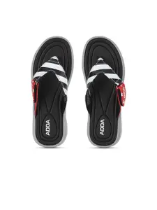 Adda Women Black & White Striped Rubber Thong Flip-Flops