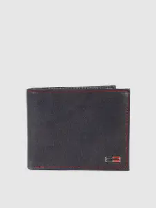 Peter England Men Black Textured Leather Two Fold Wallet