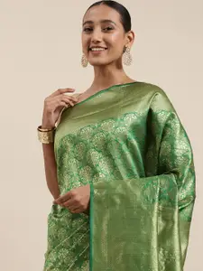 Shaily Green & Golden Ethnic Motifs Woven Design Banarasi Saree