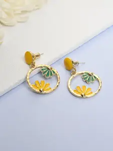 SOHI Gold-Plated & Yellow Contemporary Drop Earrings