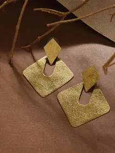 SOHI Gold-Toned Contemporary Drop Earrings
