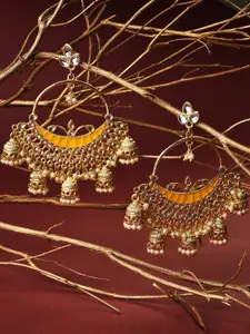 SOHI Gold-Plated Yellow Contemporary Chandbalis Earrings