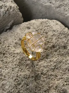 SOHI Gold-Plated & Pink Stone-Studded Finger Ring