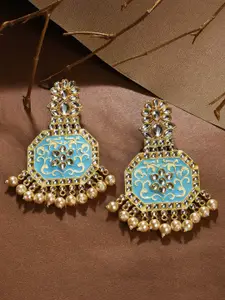 SOHI Blue & Gold Plated Geometric Meenakari Drop Earrings