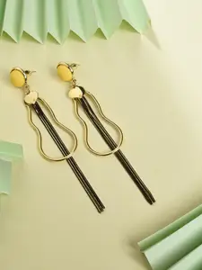 SOHI Black & Yellow Gold Plated Contemporary Drop Earrings