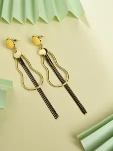 SOHI Black & Yellow Gold Plated Contemporary Drop Earrings