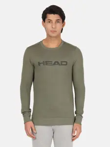Head Men Olive Green Printed Sports Sweatshirt