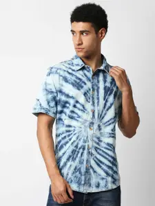 Pepe Jeans Men Blue Printed Cotton Casual Shirt