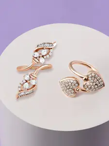 Zaveri Pearls Set Of 2 Rose Gold-Plated White Cubic Zirconia-Studded Adjustable Finger Rings