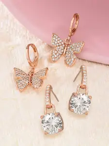 Zaveri Pearls Rose Gold & Silver-Toned Contemporary Drop Earrings Pack Of 2