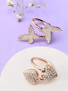 Zaveri Pearls Set of 2 Rose Gold- Plated White CZ-studded Finger Ring