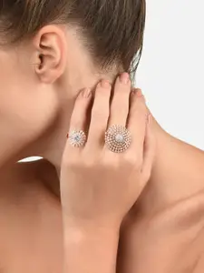 Zaveri Pearls Set Of 2 Rose Gold-Plated & White CZ-Studded Finger Rings