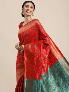 Mitera Red & Green Ethnic Woven Design Zari Silk Blend Patola Saree