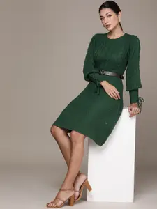 bebe Green Acrylic Fit & Flare Dress