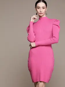 bebe Women Pink Cosmo Soft Romance Knitted Sheath Dress